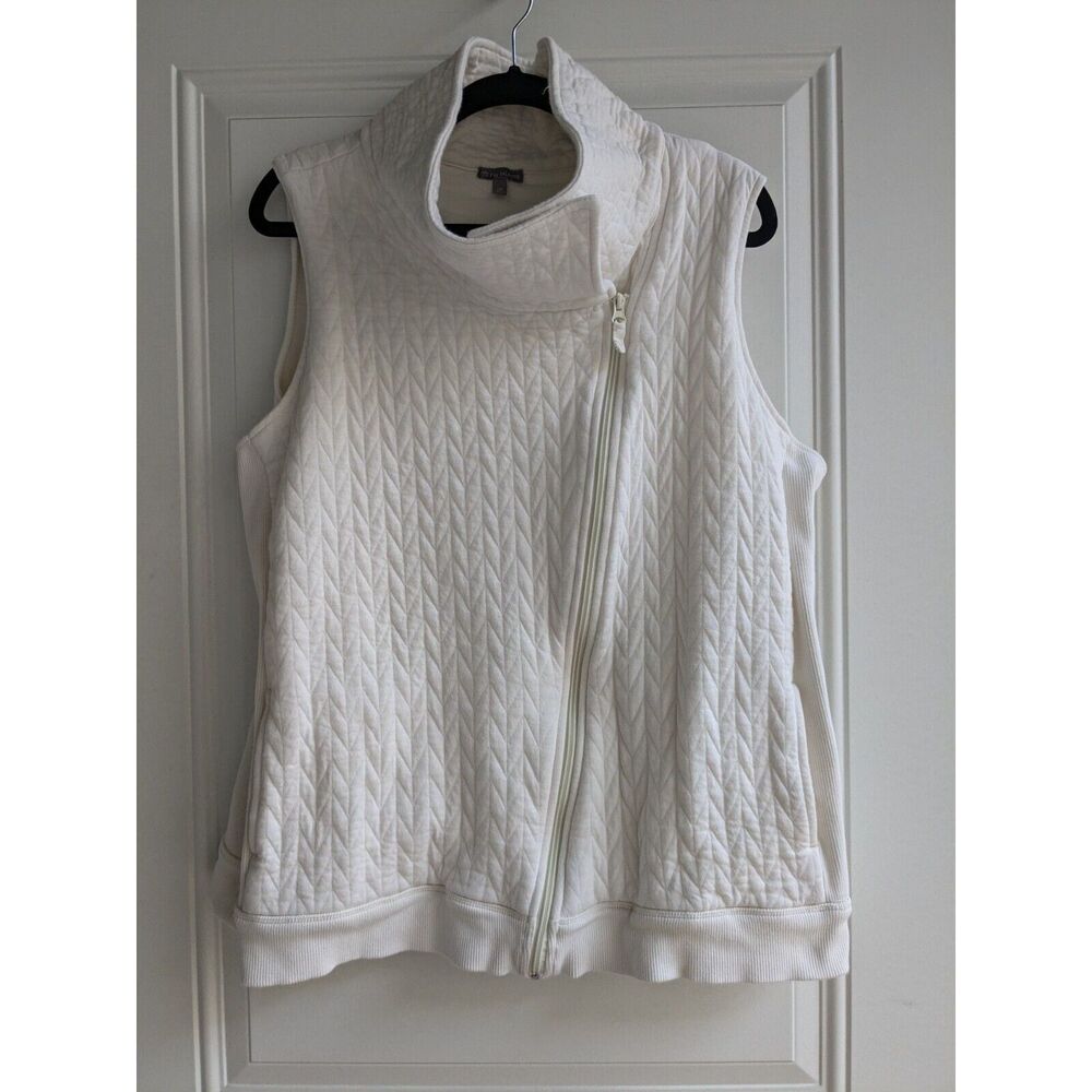 T By Talbots Quilted Vest Full Zip Asymmetric Collared White Cream, Size 2X